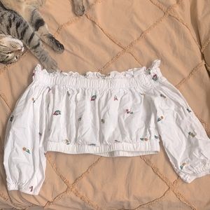 off-the-shoulder embroidered crop top